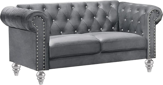 Emma Crystal Sofa and Loveseat Living Room Set, Gray-1