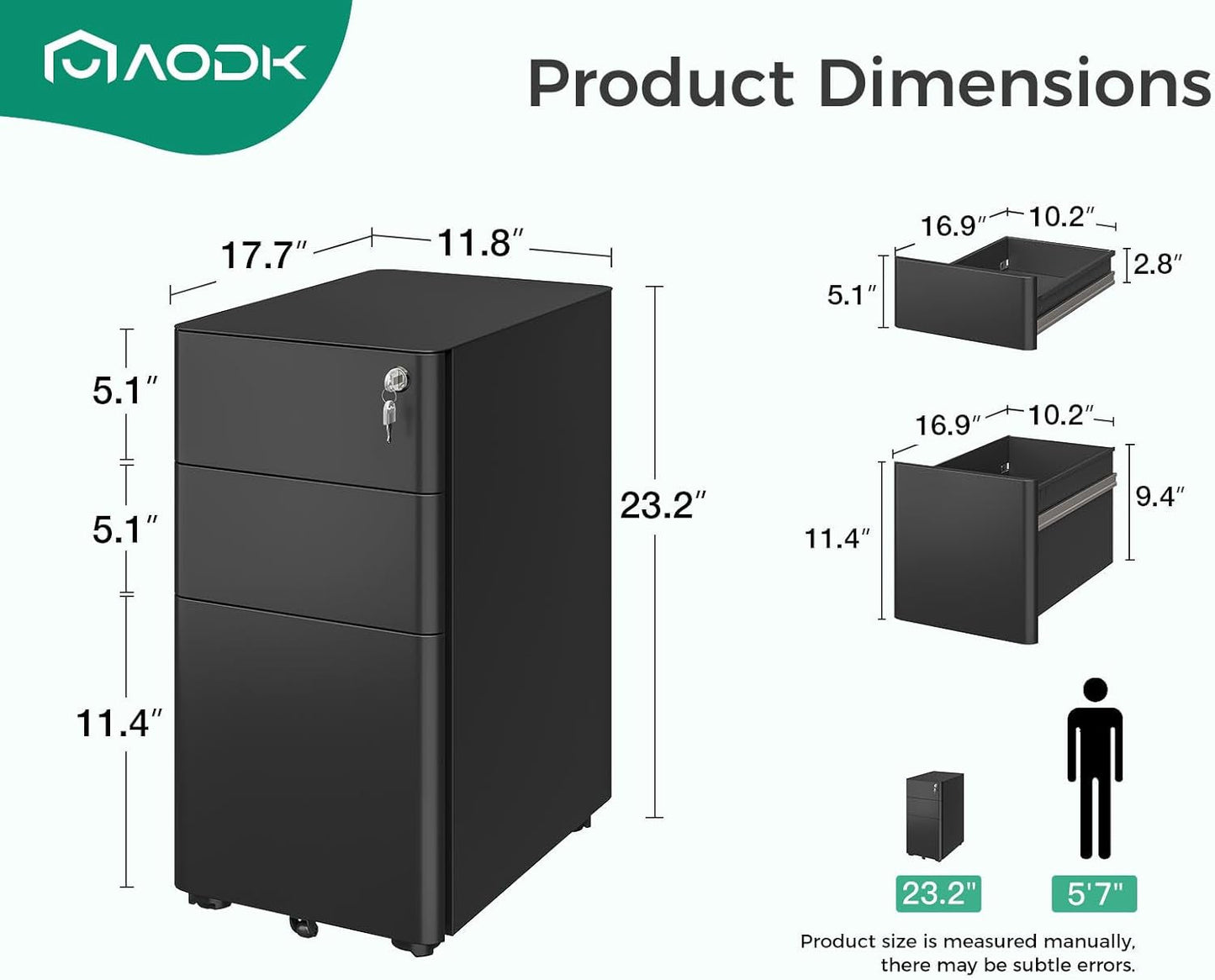 Locking 3-Drawer Rolling File Cabinet-3