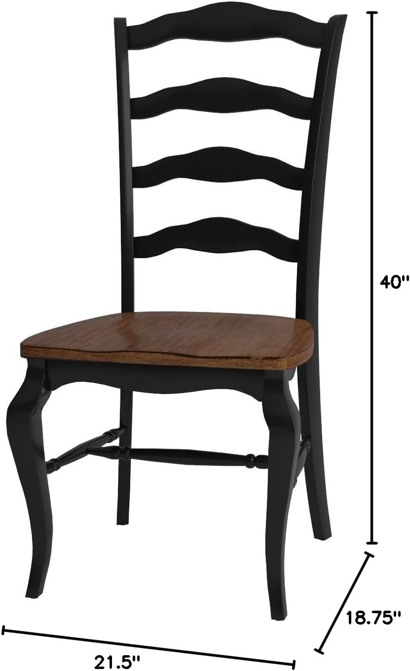 Home Styles French Countryside Oak and Black Pair of Dining Chairs with Distressed Oak Contoured Seat, Rubbed Black Finish, and French Leg Design-2