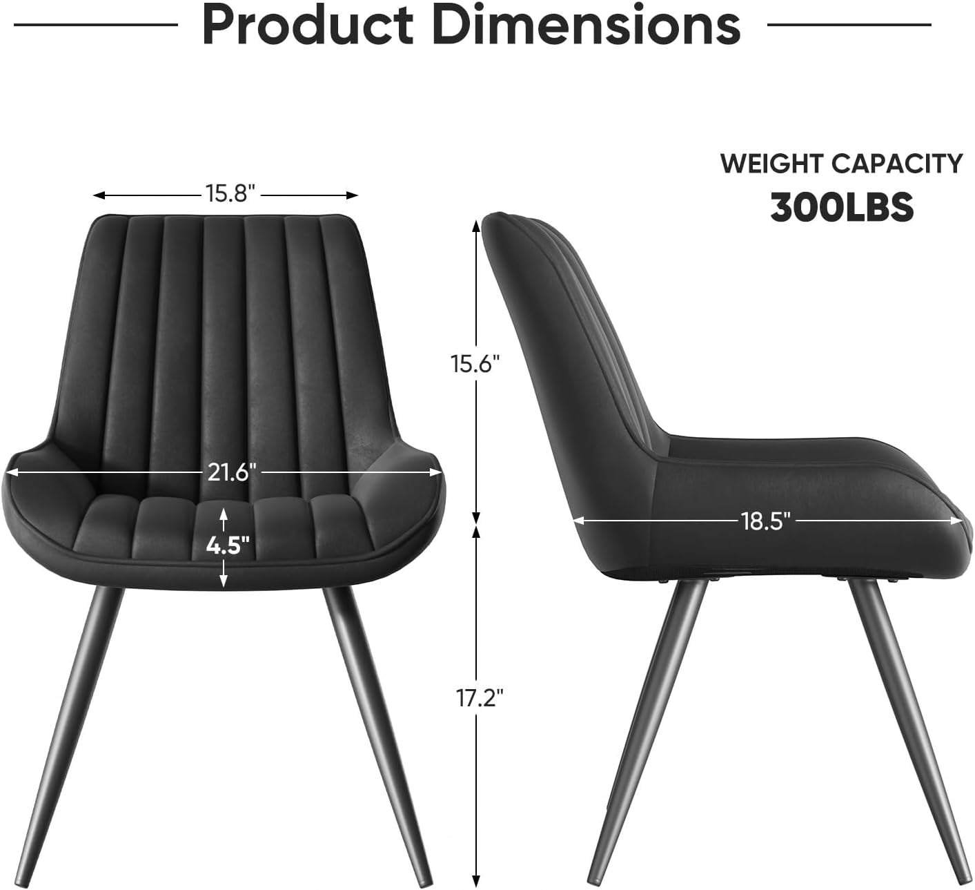 Modern Dining Chairs Set of 4, Comfy Dining Room Chairs with Thick Cushions, Upholstered Fabric Kitchen Side Chairs with Metal Legs, Black-1