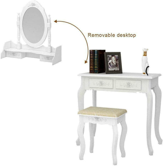 White Vanity Set with Mirror and 4 Drawers-1