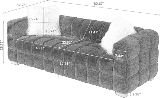 Teddy Fleece Boucle Upholstered Loveseat Sofa Couch, Minimalist Style Deep-Seat Cloud Modular Couch with Metal Golden Legs and Decor Pillows,3 Seater Oversized Love Seat for Living Room, Bedroom-1