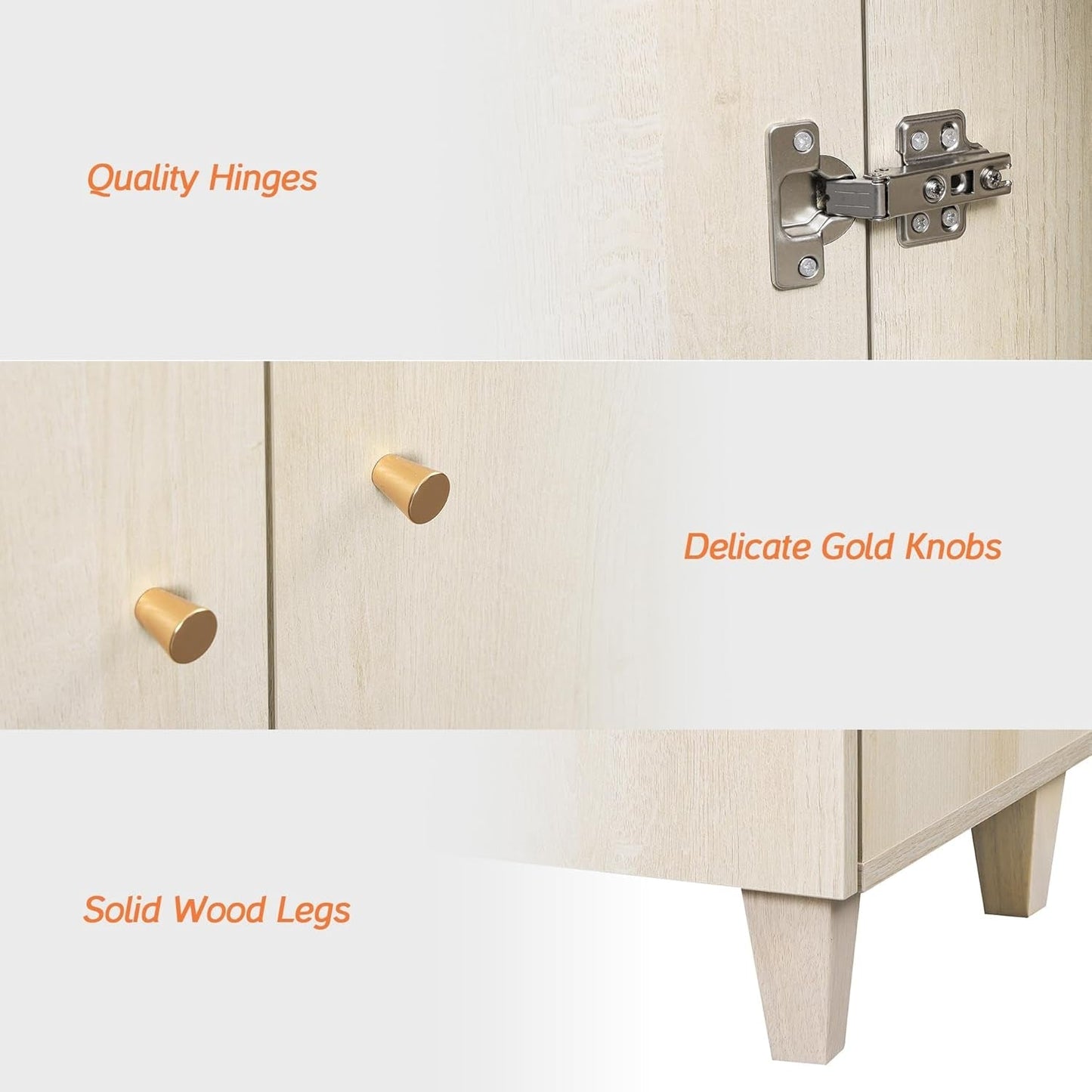 Sideboards Buffet Cabinet, 35.4" Wide Wooden Credenza Storage Cabinet with 2 Doors, Modern Kitchen Accent Cabinet with 3 Compartments for Living Room, Hallway, Light Oak-4