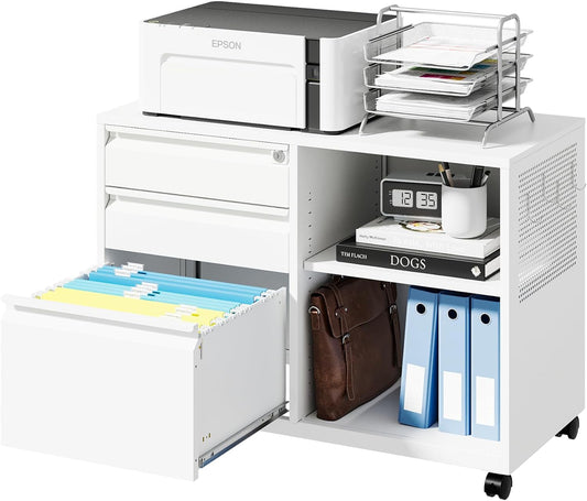 White Mobile 3 Drawer Locking File Cabinet-1