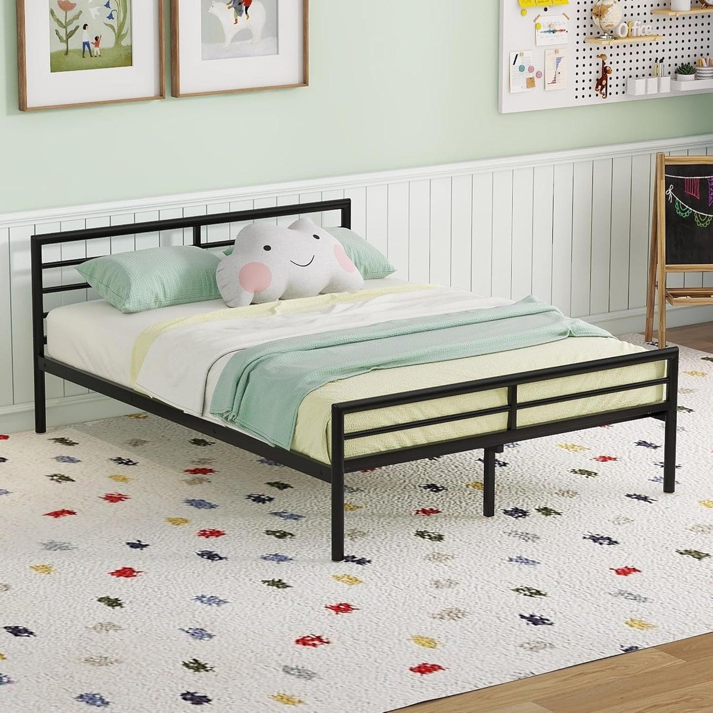 Metal Twin over Full Bunk Bed Frame with Desk, Loft Platform Mattress Foundation with Steel Slat Support Storage Space-4