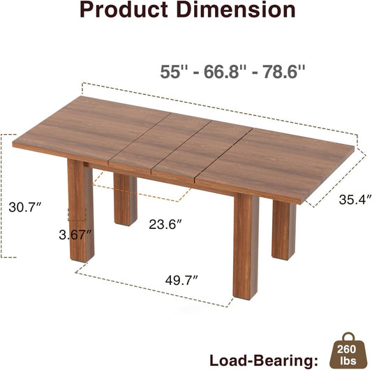 Extendable Dining Table for 6-10 Person, 55'' to 78'' Modern Expandable Dining Room Table, Rectangle Farmhouse Conference Kitchen Table, Brown-1