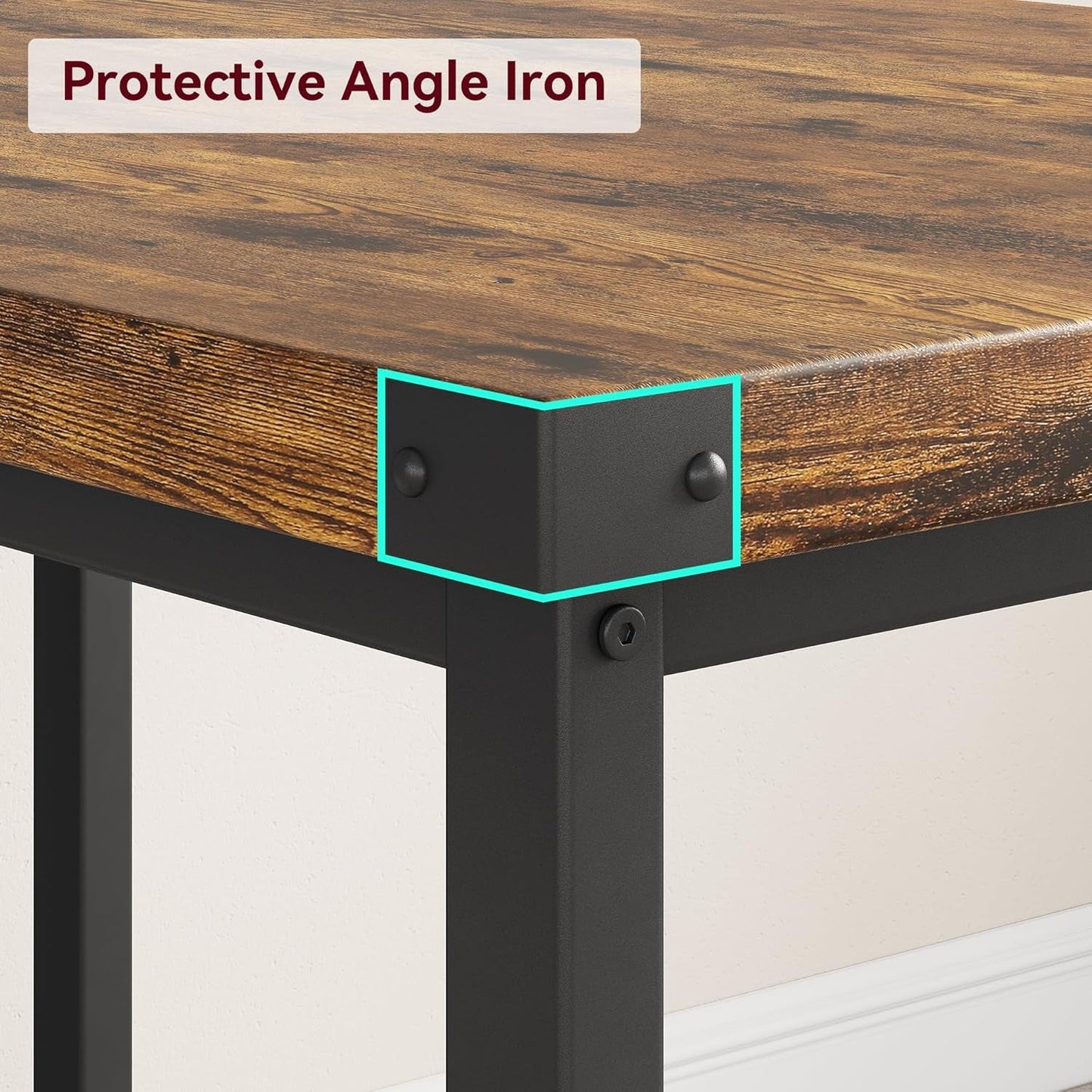 Dining Table Set for 4, Kitchen Table with Benches, Rectangular Dining Room Table Set with 2 Metal Wood Benches, 3 Piece Dining Table Set for Small Space, Apartment, Dinette, Retro Brown-4