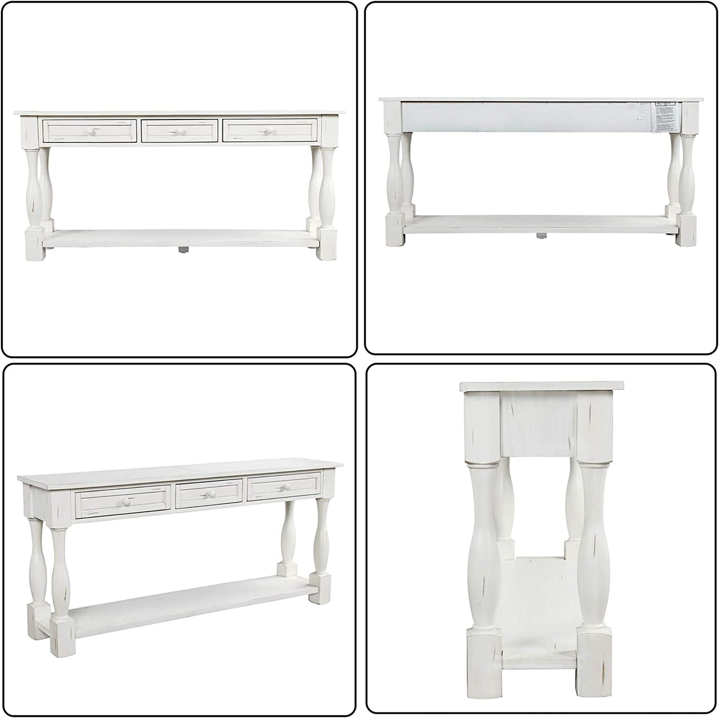 Antique White Console Table with Drawers and Shelf-1