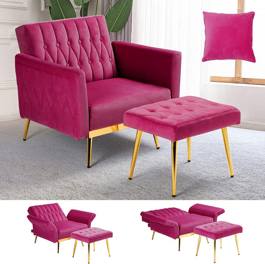 Velvet Accent Chair with Adjustable Armrests, Fuchsia-1