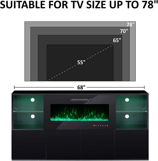 Modern TV Stand with Electric Fireplace and LED Lights-1