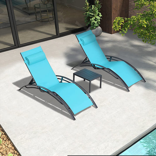Patio Chaise Lounge Chair Set with 2 Side Table Outdoor Pool Adjustable Recliner Chairs for outside Beach Poolside Sunbathing Tanning Lounger-1