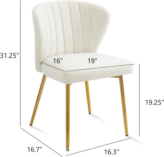 White Velvet Dining Chairs Set of 4, Modern Dining Chairs with Golden Metal Legs, Tufted Upholstered Dining Chairs for Dining Room/Kitchen/Vanity-1