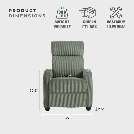 Pushback Recliner Chair Armchair Push Back Recliner, Corduroy Chair with Solid Wood Frame and Metal Seat Base, Single Sofa Accent Chair for Living Room/Office/Apartment, Green-1