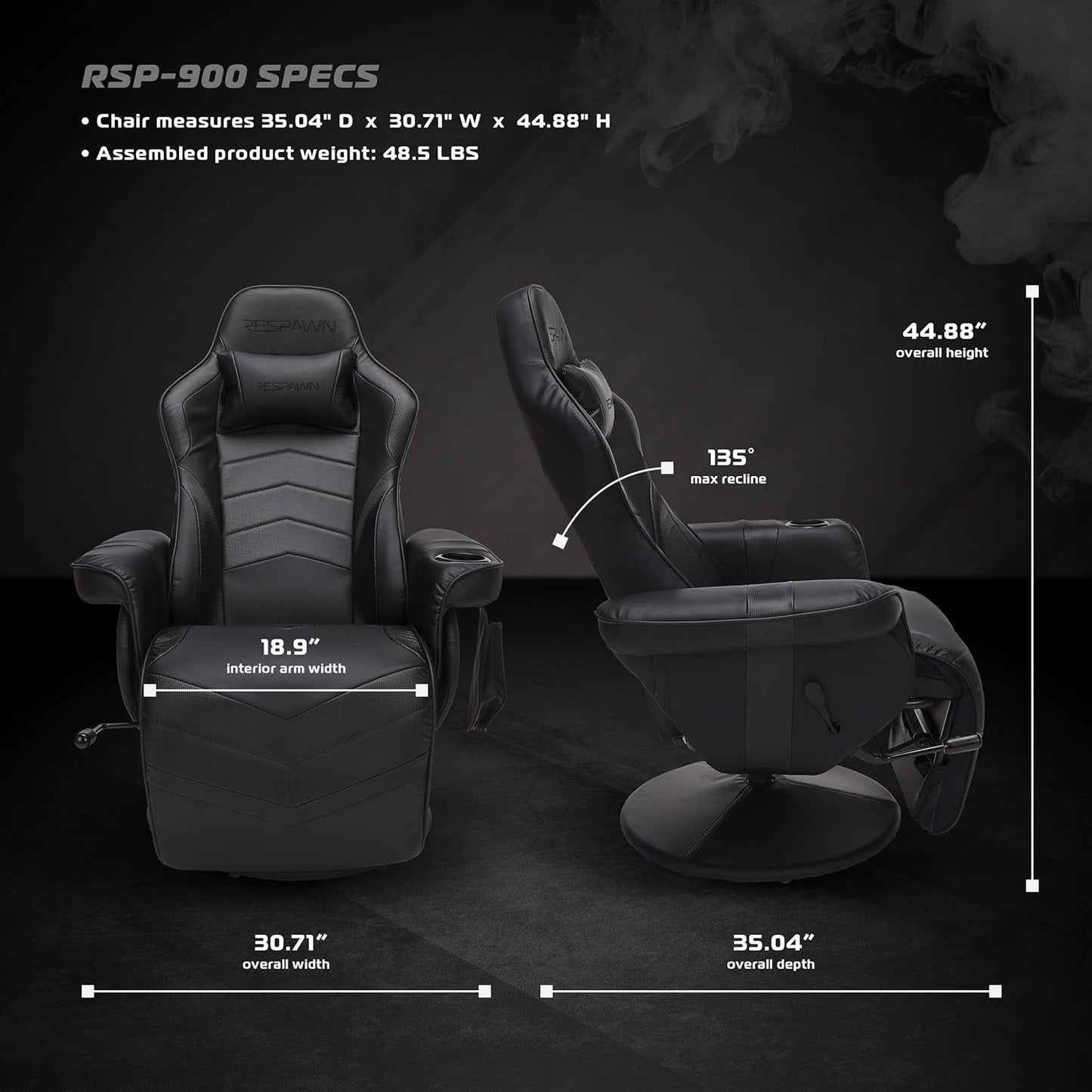 900 Gaming Recliner - Video Games Console Recliner Chair, Computer Recliner, Adjustable Leg Rest and Recline, Recliner with Cupholder, Reclining Gaming Chair with Footrest - Black-2