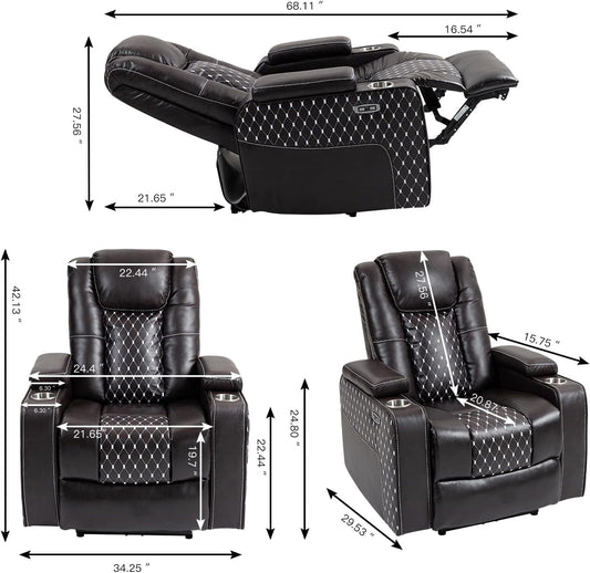 Power Zero Gravity Recliner Chair Infinite Position Lift Armchair with Cupholder,Usb Ports,Storage Armrests and LED Light Strip for Living Room, Faux Leather Upholstery-1