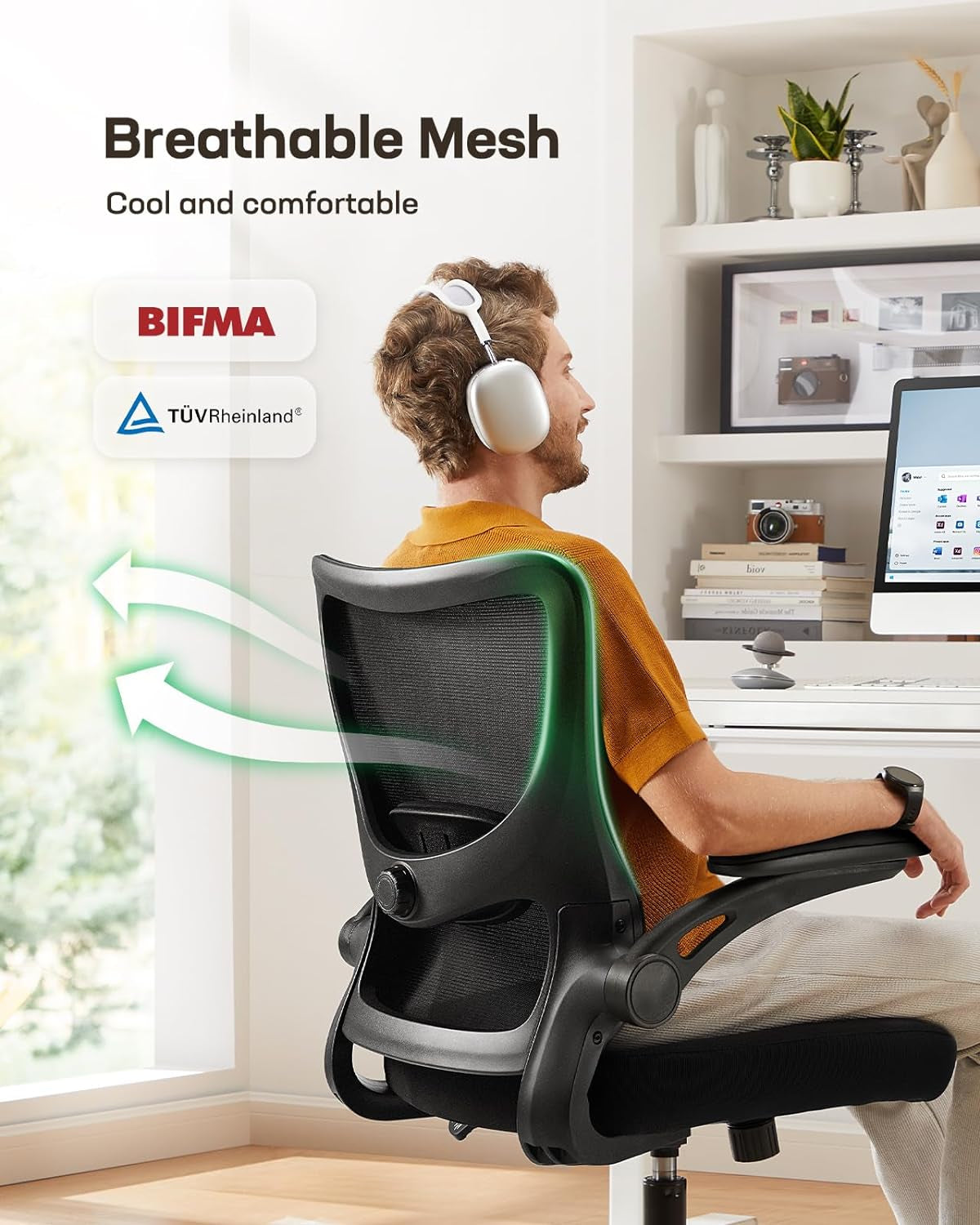 Office Chair Ergonomic Desk Chair with 3 Ways PU Armrests and Adjustable Lumbar Support Breathable Mesh Computer Chair Executive Rolling Swivel Comfy Task Chair for Home Office Gaming-4
