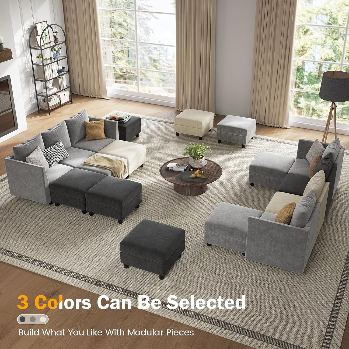 Light Gray Modular Sectional: Storage, Reversible Chaise, Ottoman-1
