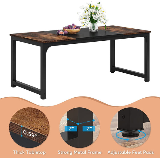 71″X35.5″ Rustic Brown Dining Table for 6-8 with Metal Legs-1