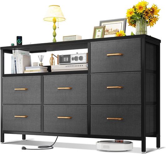 Dark Grey Dresser with Charging Station-1