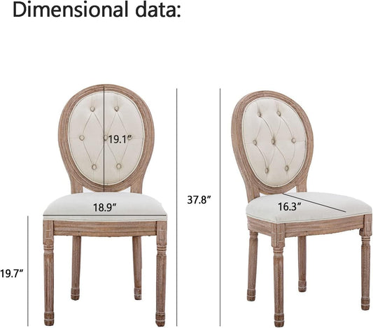 French Country Set of 4, Farmhouse Dining Chairs with round Button Back, Solid Wood Legs, French Dining Chairs for Kitchen/Bedroom/Dining Room-1