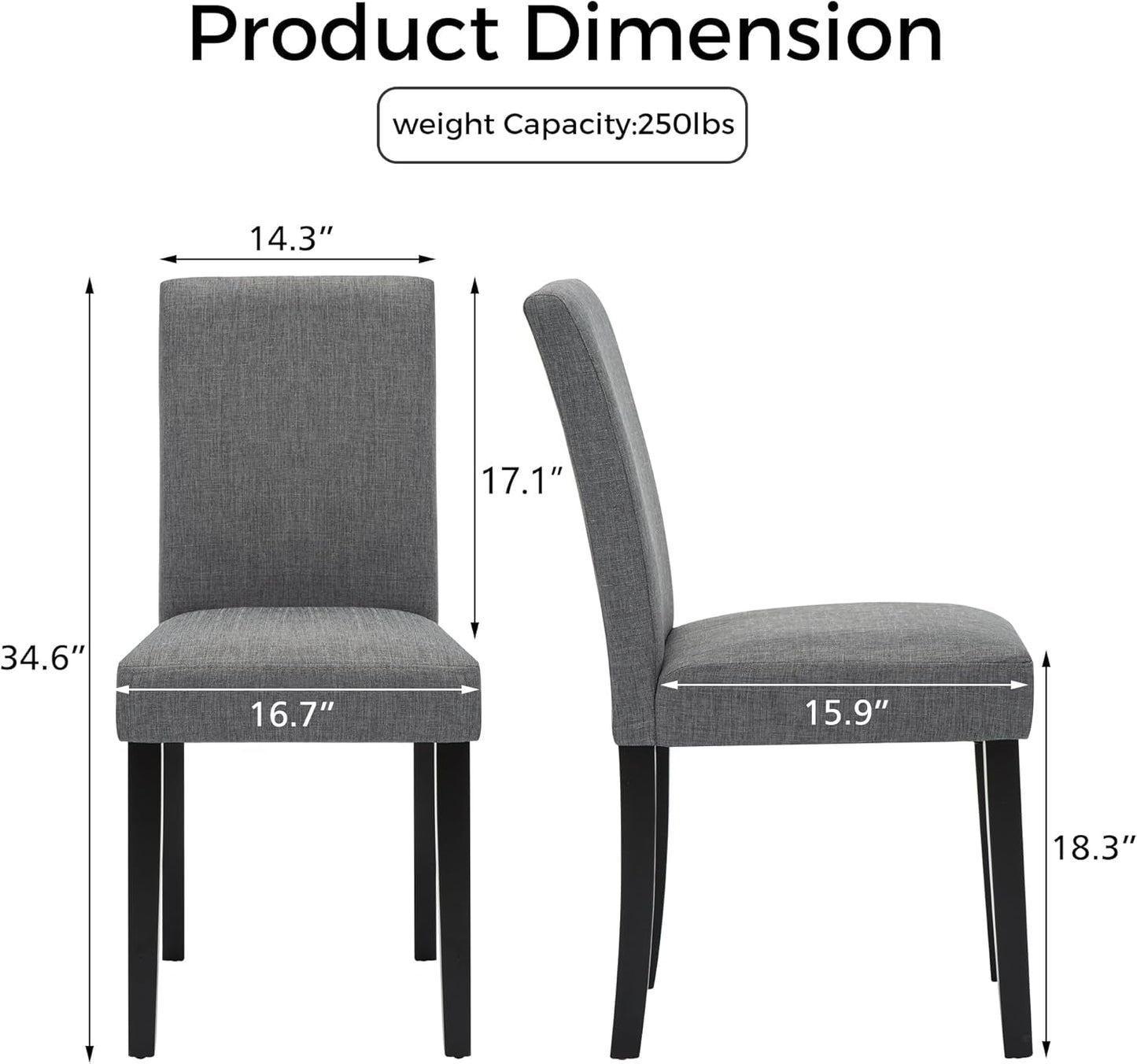 Set of 2 Modern Fabric Upholstered Dining Chairs Elegant Design Dining Room Chairs (Gray Set of 2)-2