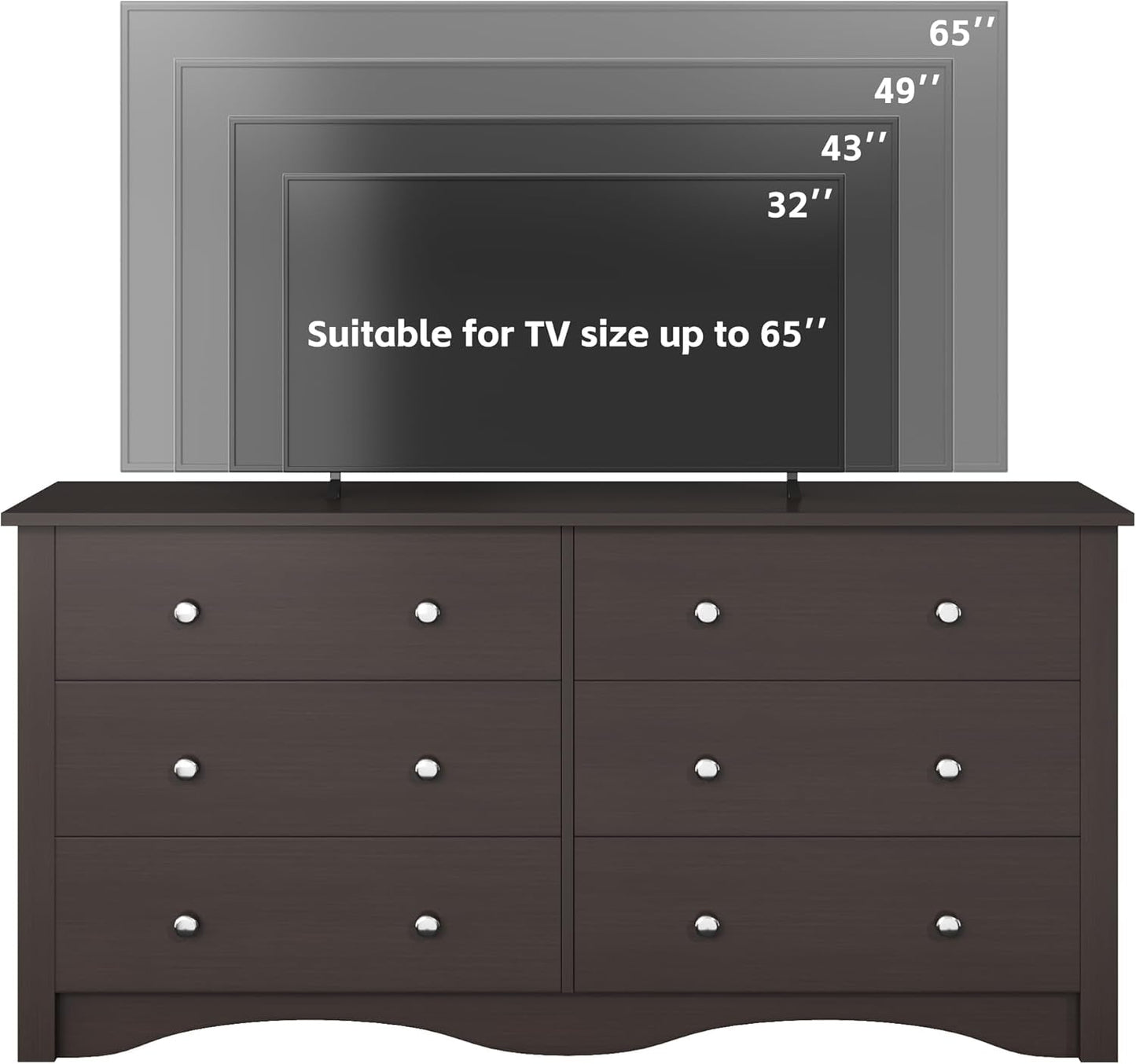6 Wood Drawers Dresser for Bedroom, Double Dresser for TV up to 65 Inch, TV Stand Storage Chest of Drawers for Living Room Hallway Entryway (Brown)-4