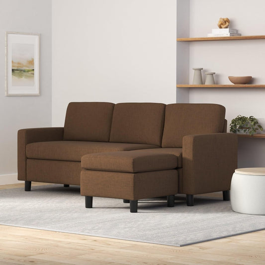 Brown 3-Seat L-Shape Sectional Sofa with Reversible Ottoman-1