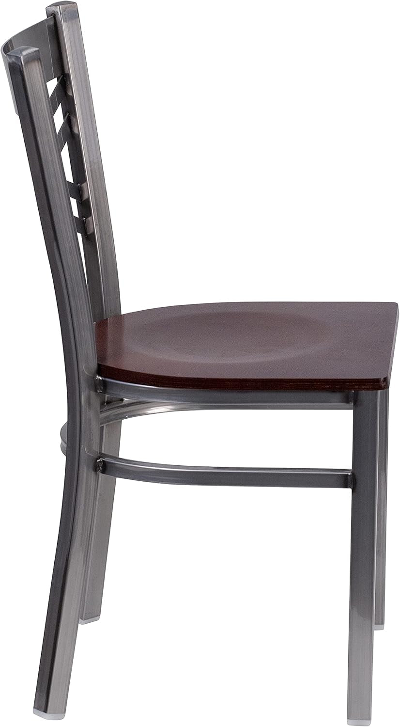 2 Pk. HERCULES Series Clear Coated ''X'' Back Metal Restaurant Chair - Walnut Wood Seat-4