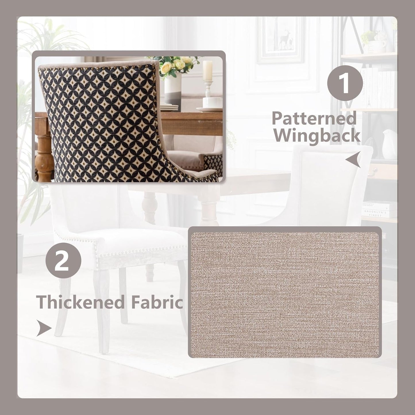 Beige Patterned Modern High Back Dining Chairs Set-4