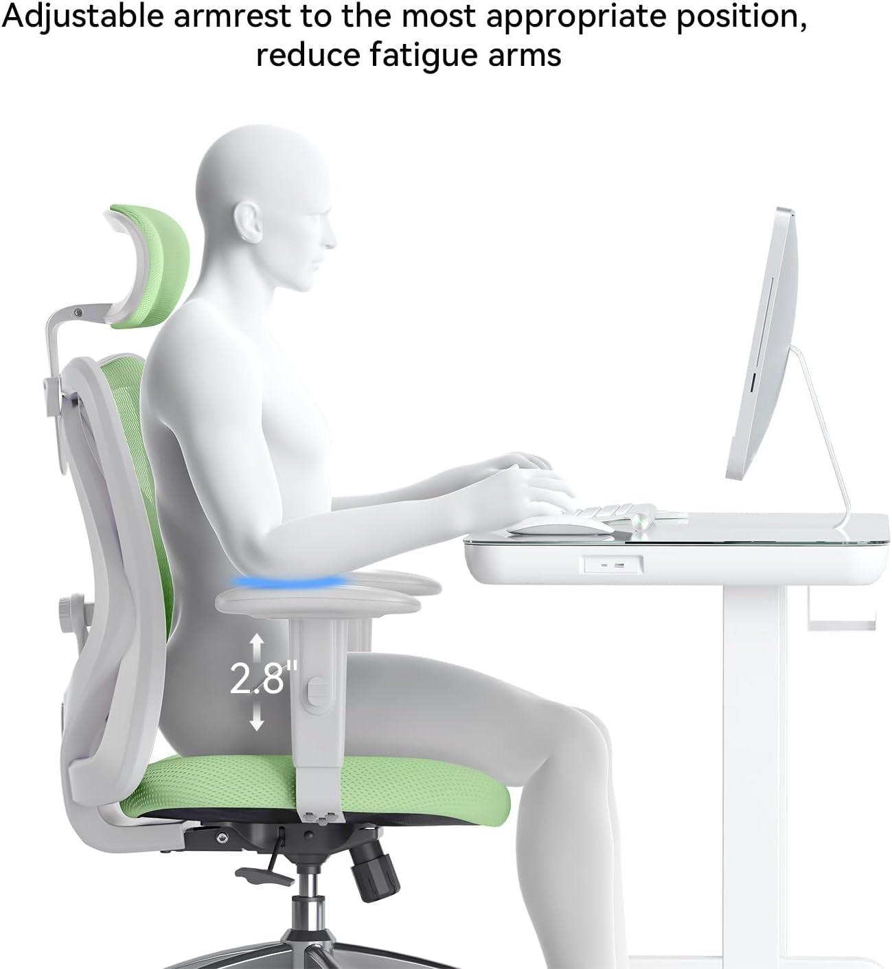 M18 Ergonomic Office Chair, Computer Desk Chair with Adjustable Headrest and Lumbar Support, High Back Executive Swivel Chair for Home Office (Light Green)-4