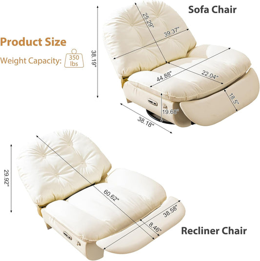 Power Swivel Glider Recliner Chair, Electric Lift Rocker Reclining Chair for Living Room with USB Charger Port, Phone Holder, Bluetooth Speaker, Voice Wake-Up Function, Faux Leather (White)-1