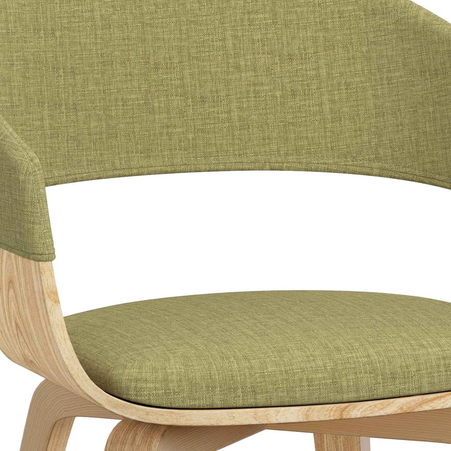 Lowell Mid Century Modern Bentwood Dining Chair with Light Wood in Acid Green Polyester Linen for the Dining Room-4