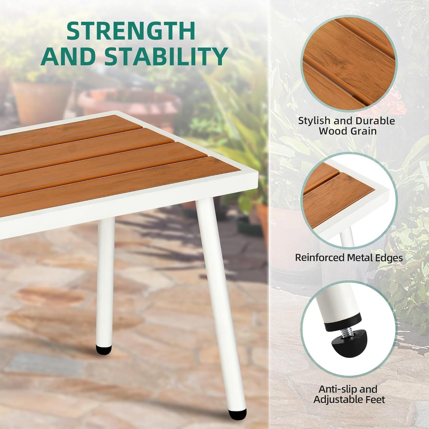 8 Pieces Outdoor Patio Dining Set with Wicker Patio Dining Chair, Backless Bench & Table with Umbrella Hole, Garden Dining for Patios, Backyard, Balcony, Lawn-2