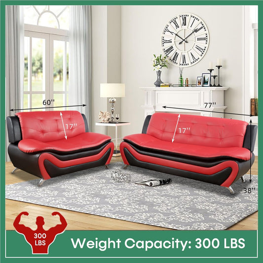 Black & Red Leather 3-Piece Living Room Sofa Set-1