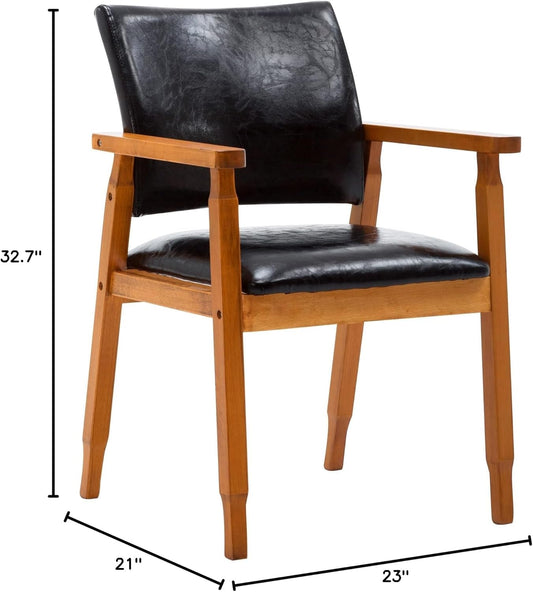 Mid-Century Dining Side Chair with Faux Leather Seat in Black, Arm Chair in Walnut-1
