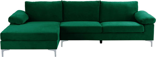 Large Green Velvet L-Shape Sectional Sofa-1
