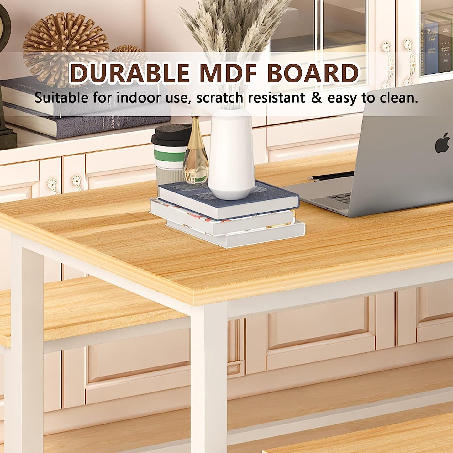 Faux Marble Counter Height Dining Table Set, Gold White-4