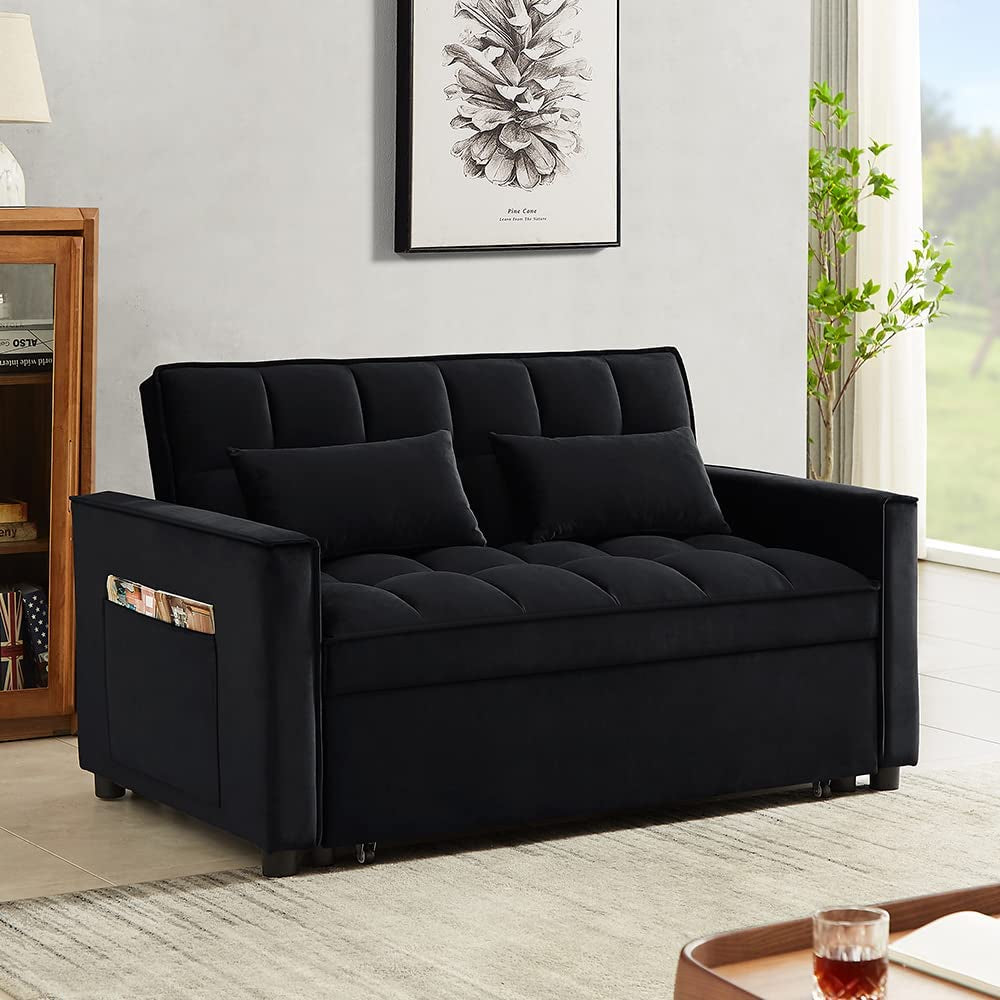 Velvet Sofa Bed with Adjustable Pull Out-4