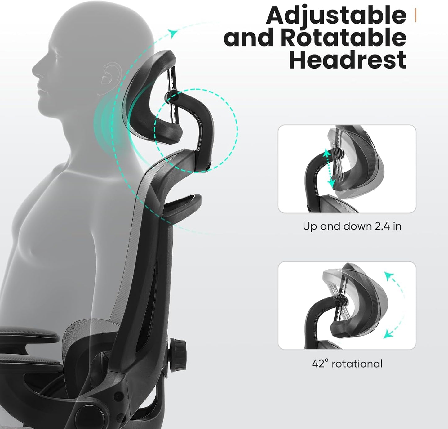 Ergonomic Mesh Office Chair, High Back Desk Chair with 2D Headrest, Up&Down Lumbar Support, Swivel Computer Task Chair with Adjustable Flip-Up Armrests,Grey-4