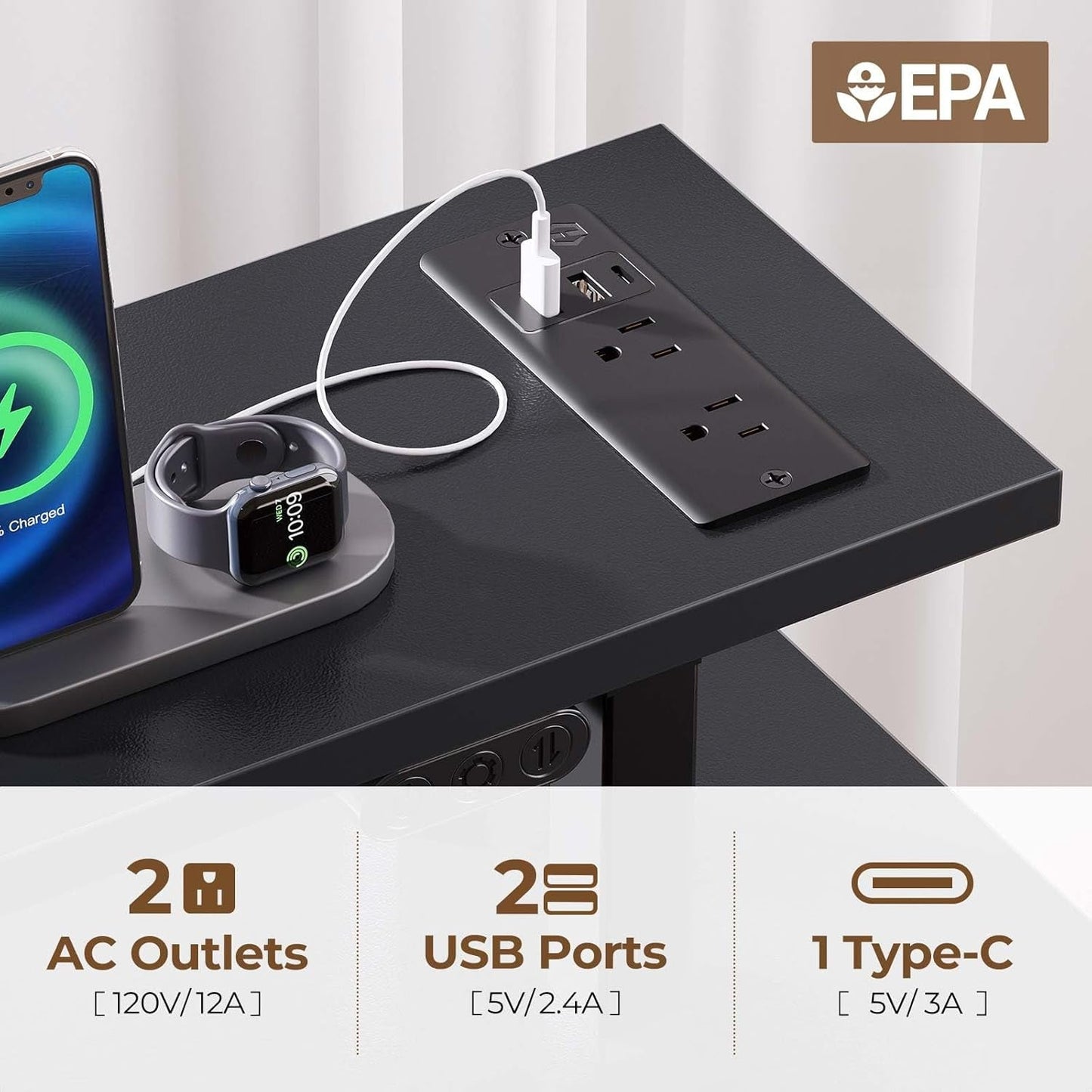 Computer Desk 47.2" with LED Lights & Power Outlets, Home Office Desk with 4 Drawers, Writing Desk with Keyboard Tray, Study Desk with Monitor Stand, Work Desk for Home Office, Black-4