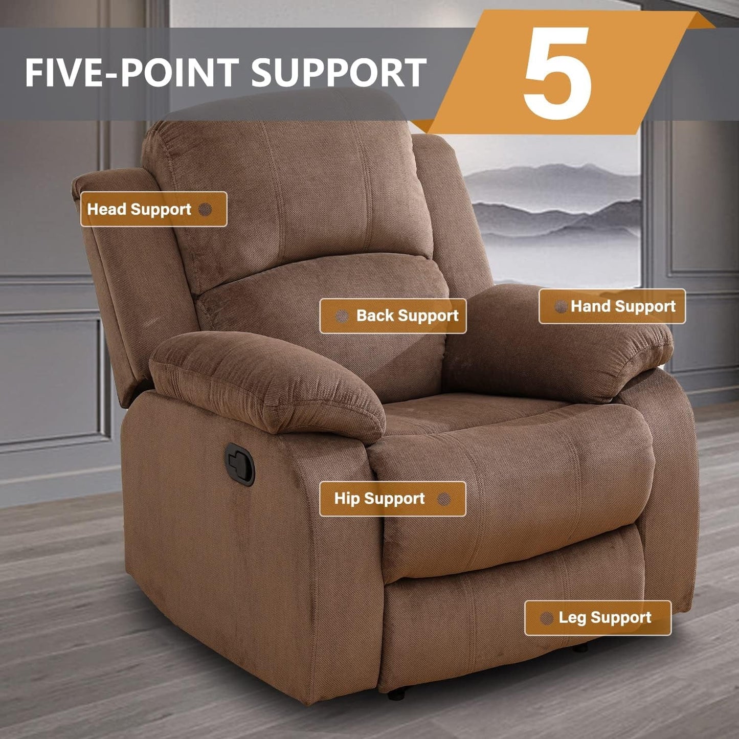 Recliner Sofa Set Living Room Furniture, Corduroy Fabric Reclining Sofa Set, Recliner Couch Set with Cup Holders for Office Home (Sofa and Chair Set, Brown)-4