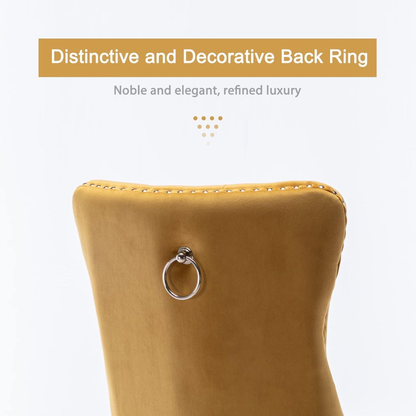 Velvet Dining Chairs Set of 4, Tufted Upholstered Dining Chairs with Nailhead Back and Ring Pull Trim, Solid Wood Dining Chairs for Kitchen/Bedroom/Dining Room (Gold)-4