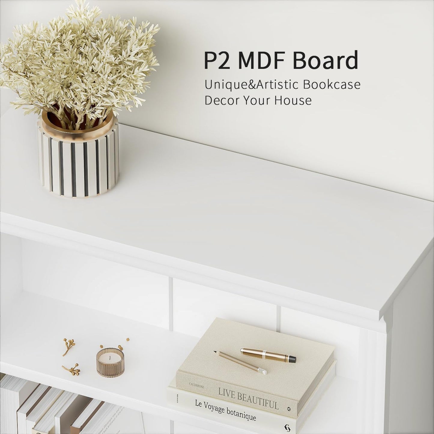 5-Shelf Bookcase, Wooden Standing Rack Book Storage Shelves Furniture Selection for Living Room, Bedroom, Home Office (White)-4