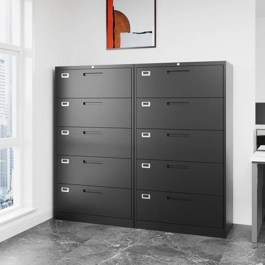 Lateral File Cabinet with 5 Drawers - Metal Steel Filling Cabinets for Home Office - Lockable Storage Cabinet for Hanging Files Letter/Legal/F4/A4 Size-Assembly Required-1