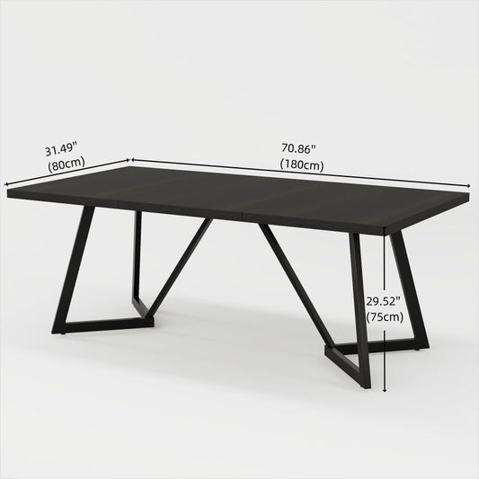 70.86-Inch Large Dining Table for 4-6, Modern Black Dining Room Table with Metal Frame, Rectangular Kitchen Dinner Table for Home Dining Room Family-1