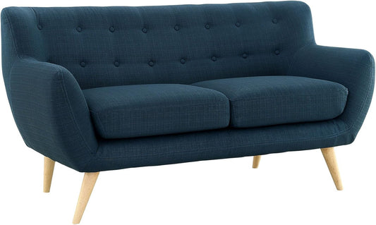 Remark Mid-Century Modern Upholstered Fabric Living Room Set, Loveseat and Sofa, Azure-1