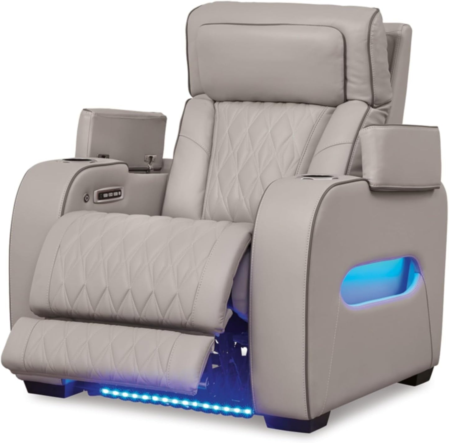 Boyington Contemporary Leather Match Power Recliner with Adjustable Headrest, Cup Holders, USB Port and Air Massage System, Light Gray-2
