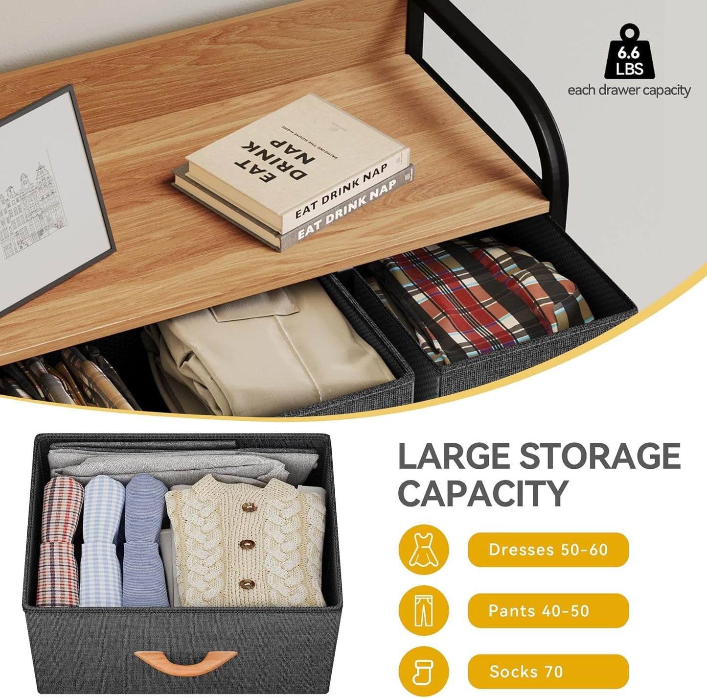 Fabric Dresser with 7 Drawers, Black Dresser & Chest of Drawers, Storage Tower with Large Capacity, Organizer Unit for Bedroom, Living Room & Closets-4