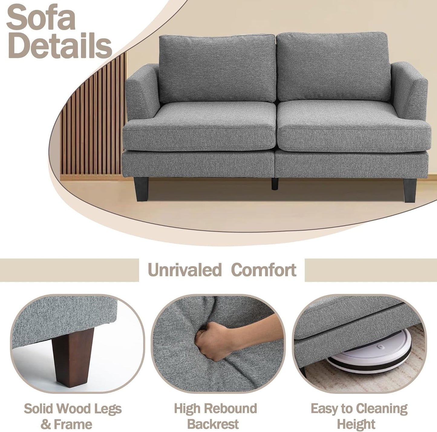 Gray Fabric Loveseat with Wood Legs-2