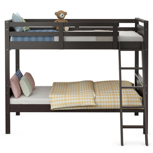 Twin over Twin Bunk Bed with Ladder and Guard Rail-1